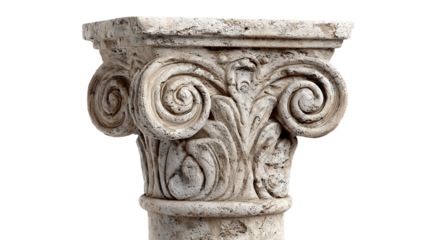 stone architectural column top with spiral design on white background. 