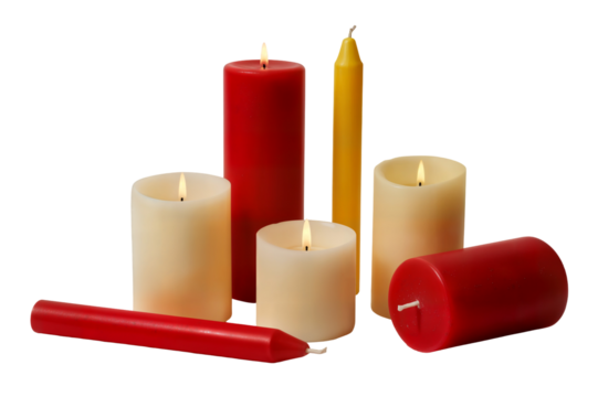 different size colors candles isolated png transparent background velas de diferentes tamaños y colores aisladas en formato png con fondo transparente bougies de différentes tailles et couleurs mum