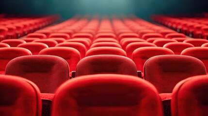 Obraz premium Rows of Empty Red Theater Seats Awaiting Audience Members for a Show or Performance