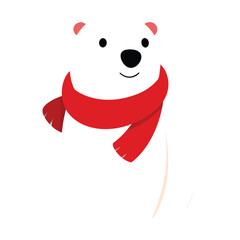 Cute Polar Bear Wearing a Red Scarf on a White Background