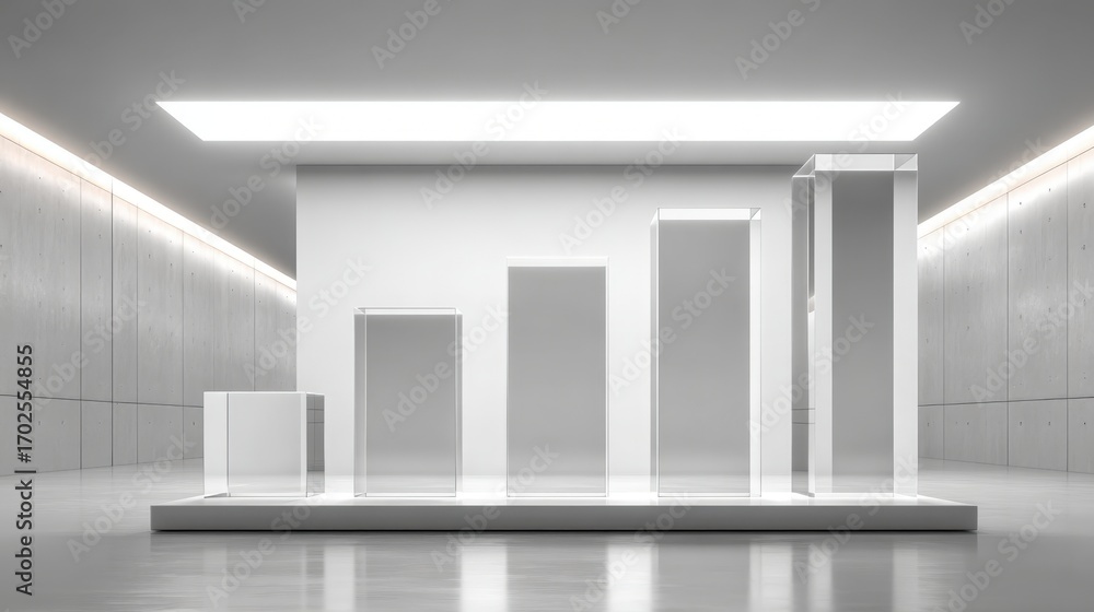 Poster minimalist abstract chart columns in bright modern room for business data visualization and presenta