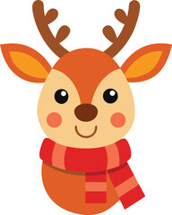 Cute Cartoon Reindeer Wearing a Red Scarf for Christmas Holiday Season