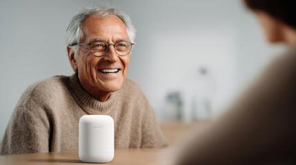 elderly person receiving reminder from ai system about their medications warmth and care