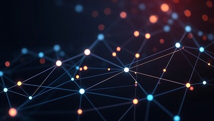 Futuristic network concept with glowing nodes and lines, set against a dark and atmospheric background.