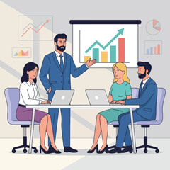 A business meeting with a presentation about growth and success