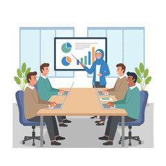 Business meeting with a  woman presenting data to her colleagues