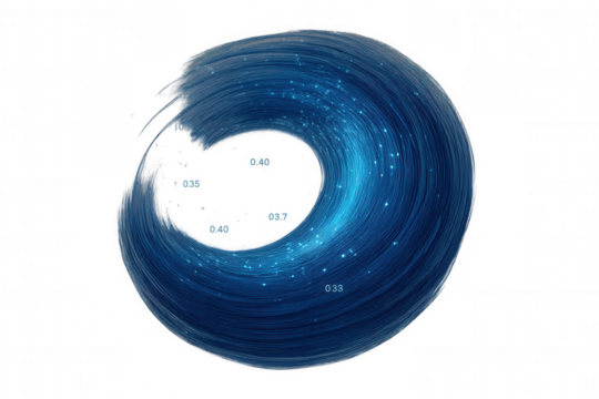 Fiber optic cable forming a circle, transmitting data with glowing points, on a transparent background