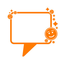 orange speech box frame and smile icon