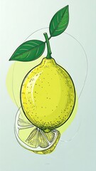 Vibrant lemon illustration with leaves and slice