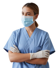 Female doctor wearing face mask isolated on transparent background