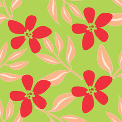 Seamless floral pattern, liberty ditsy print with gently tiny flowers. Cute botanical design, pretty ornament: hand drawn plants, simple small flowers, tiny leaves on a light pink background. Vector.