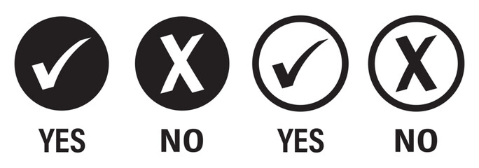 Set of red tick mark and cross mark isolated with white background, check and red cross mark icon set. checkmark and x mark icon use for apps and website. checkmark, icon, vector.