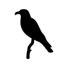 Silhouette of a bird perched on a branch against a white background