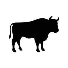 Silhouette of a large powerful bull standing strong on white background