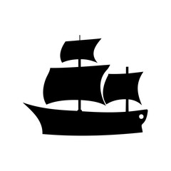 Simple black silhouette illustration of an old style sailing ship vessel
