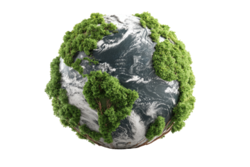 Earth globe, lush green vegetation covering continents