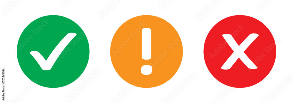 Poster check mark icon and x icon for app or website. green and red ok and x squared icon. vector icons for