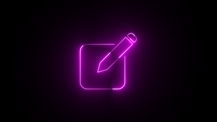 Neon glowing make icon on black background. Neon make pen icon illustration on black background.