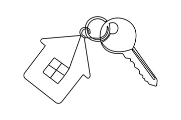 Key continuous one line drawing in minimalist style isolated outline illustration