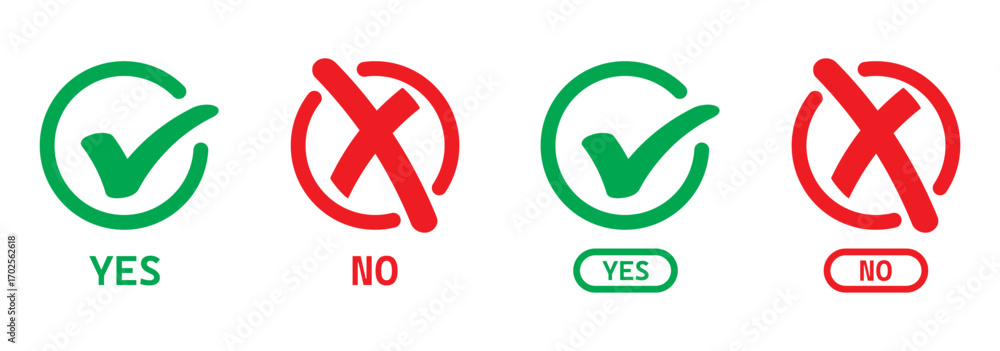 Poster tick, cross icon button set. yes or no symbol, approved or rejected icon for user interface.