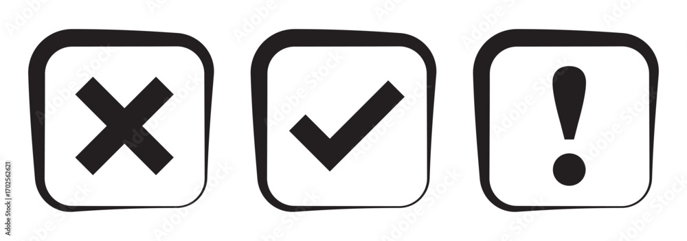Poster tick, cross icon button set. yes or no symbol, approved or rejected icon for user interface.