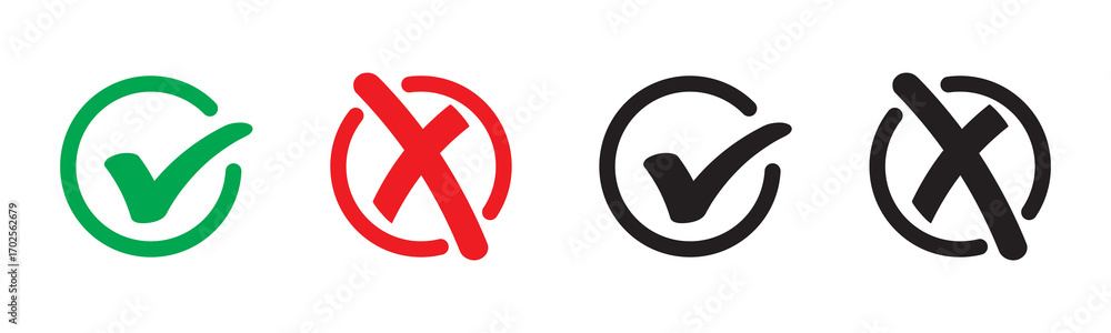 Poster tick, cross icon button set. yes or no symbol, approved or rejected icon for user interface.