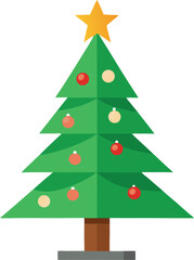 Fototapeta premium Simple Flat Design Christmas Tree with Ornaments and Star Topper Illustration