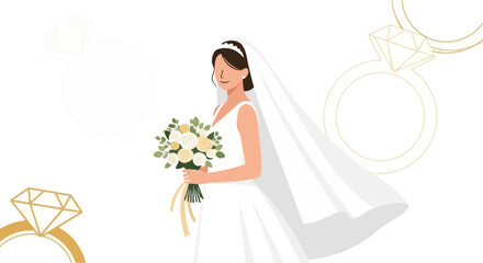Joyful Bride Holding Bouquet With Rings Depicting Newlyweds And Upcoming Ceremony
