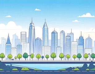 City skyline panorama, sunny day