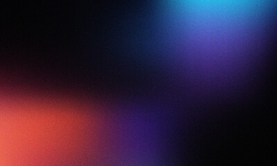 Dark blue orange grainy gradient background, blurry color flow with noise texture, wide banner size