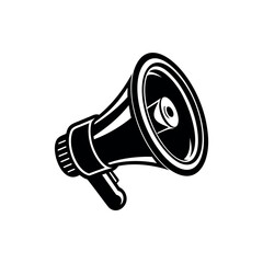 Black and white illustration of a megaphone for communication and announcement silhouette vector