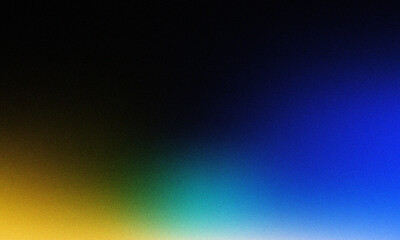 Grainy background noisy blue yellow orange abstract glowing color wave black backdrop vibrant dark banner poster design
