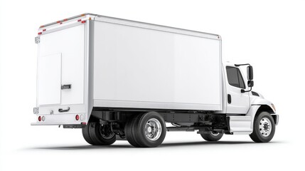 Isolated White Commercial Box Truck: Rear Angle View for Logistics and Transportation Mockups