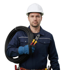 male electrician handyman construction worker isolated on transparent background