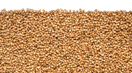 Buckwheat grains forming a textured background on transparent surface