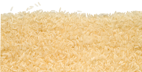 Parboiled rice falling on a pile with transparent background