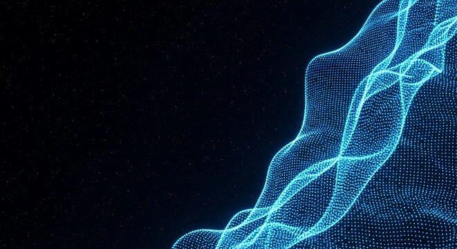 Abstract Digital Blue Wave Form Interconnected Particles Floating in Cosmic Space Background