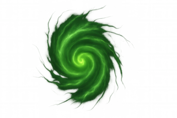 Swirling green energy vortex rotating against a transparent background, ideal for visual effects and motion graphics