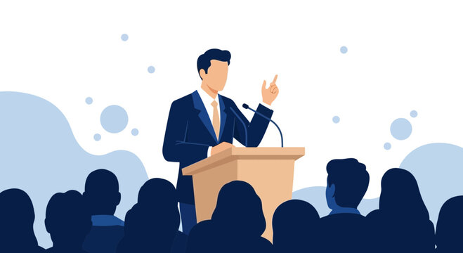 Motivational Speaker Delivering Speech to Audience Demonstrating Leadership And Confidence