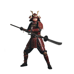 Obraz premium female feudal samurai warrior isolated on transparent background