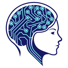 Artificial intelligence concept showing a womans head with circuit board inside