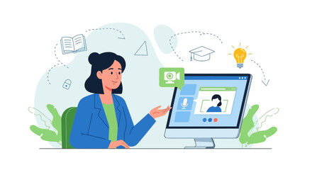 Online Presentation Illustrates Modern Learning And Digital Interaction In Virtual Classroom