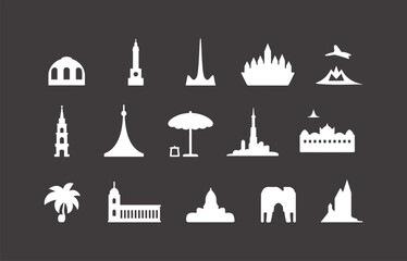 Famous World Landmarks Silhouettes Vector Travel Icons City Skyline Clipart Tourist Attraction Illustrations Monuments Bundle for Design and Print