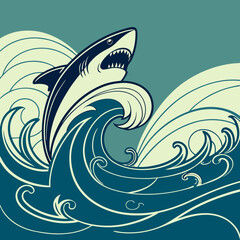 Great white shark jumping out of the water vector illustration design
