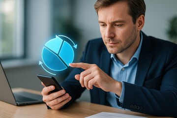 A professional person intently analyzing a financial chart on their mobile phone