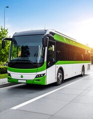 Fototapeta premium Green and white city bus on a sunny day