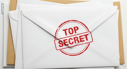 Secure confidential document with top secret stamp on envelope hidden information