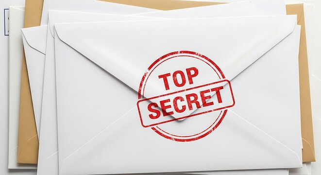 Secure confidential document with top secret stamp on envelope hidden information