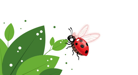 Fototapeta premium Ladybug Perched On Refreshing Green Leaves, Enjoying A Sunny And Peaceful Day