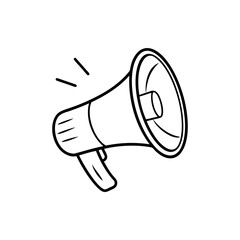 Bold black and white illustration of a megaphone loudspeaker announcing communication silhouette vector